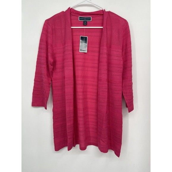 Karen Scott‎ Women's Pointelle-Knit Cardigan Size Medium Petite Pink - Picture 1 of 6